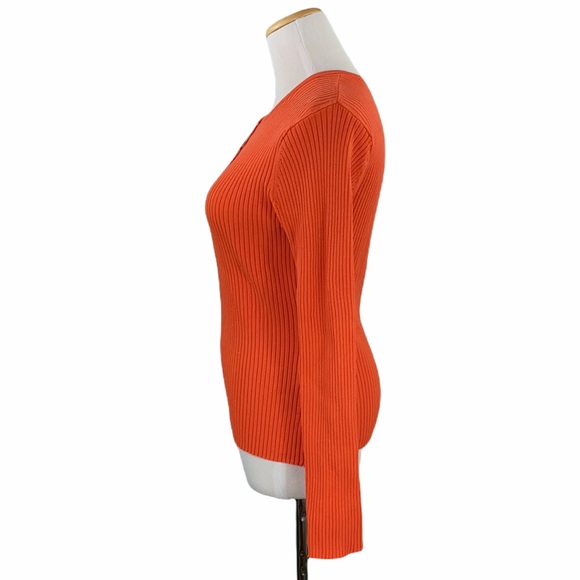 August Silk Knits Stretch Silk Blend Casual Orange Ribbed Knit Sweater - Picture 7 of 11